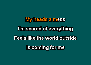 My heads a mess

I'm scared of everything

Feels like the world outside

ls coming for me