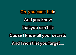 Oh, you canyt hide
And you know

that you canyt lie

Cause I know all your secrets

And lwon't let you forget...