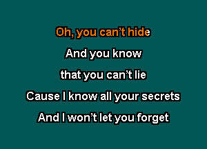 Oh, you canyt hide
And you know

that you canyt lie

Cause I know all your secrets

And I wonyt let you forget