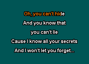 Oh, you canyt hide
And you know that

you can't lie

Cause I know all your secrets

And lwonyt let you forget...