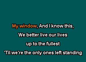 My window. And I know this,

We better live our lives
up to the fullest

'Til we're the only ones left standing