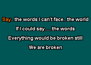 Say.. the words I cant face. the world

lfl could say ..... the words

Everything would be broken still

We are broken