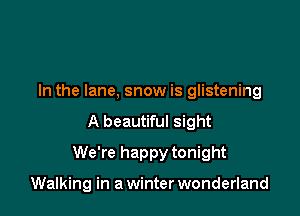 In the lane, snow is glistening

A beautiful sight

We're happy tonight

Walking in a winter wonderland