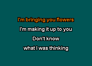 I'm bringing you flowers
I'm making it up to you

Don't know

what I was thinking