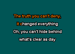 The truth you can't deny,
it changed everything
Oh, you can't hide behind

what's clear as day