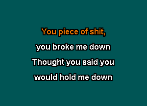 You piece of shit,

you broke me down

Thought you said you

would hold me down