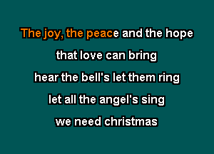 Thejoy, the peace and the hope

that love can bring

hear the bell's let them ring

let all the angel's sing

we need christmas
