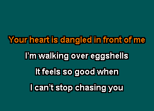 Your heart is dangled in front of me

Pm walking over eggshells

It feels so good when

I can't stop chasing you