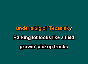 under a big ol' Texas sky

Parking lot looks like a field

growin' pickup trucks