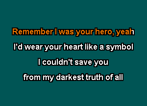 Remember I was your hero, yeah

I'd wear your heart like a symbol

I couldn't save you

from my darkest truth of all