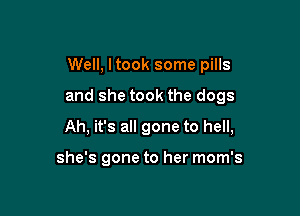 Well, Itook some pills

and she took the dogs

Ah, it's all gone to hell,

she's gone to her mom's