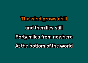 The wind grows chill

and then lies still
Forty miles from nowhere
At the bottom ofthe world