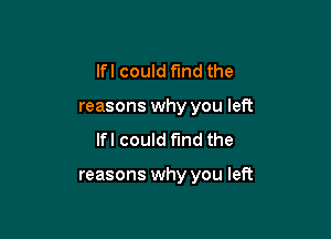 lfl could find the
reasons why you left
lfl could find the

reasons why you left