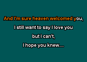 And I'm sure heaven welcomed you,

I still want to say I love you
but I can't,

I hope you knew....