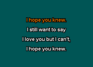 I hope you knew.

I still want to say

I love you but I can't,

Ihope you knew.