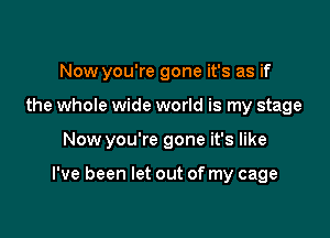 Now you're gone it's as if

the whole wide world is my stage

Now you're gone it's like

I've been let out of my cage