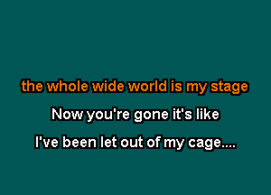 the whole wide world is my stage

Now you're gone it's like

I've been let out of my cage....