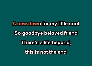A new dawn for my little soul

80 goodbye beloved friend

There's a life beyond,

this is not the end