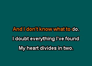 And I don t know what to do.

I doubt everything I've found
My heart divides in two.