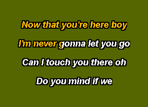 Now that you're here boy

m) never gonna let you go

Can Itouch you there oh

Do you mind if we