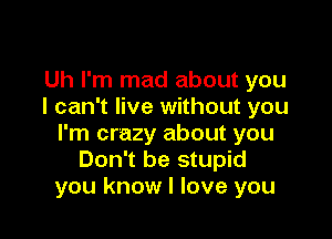 Uh I'm mad about you
I can't live without you

I'm crazy about you
Don't be stupid
you know I love you