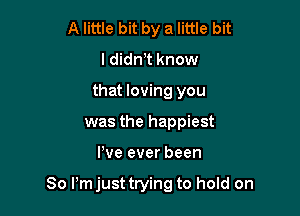 A little bit by a little bit
I didn,t know
that loving you
was the happiest

Pve ever been

So ltmjust trying to hold on