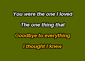 You were the one Moved

The one thing that

Goodbye to everything

I thought I knew