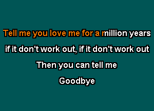 Tell me you love me for a million years

if it don't work out, if it don't work out
Then you can tell me

Goodbye