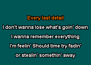 Every last detail
I don't wanna lose what's goin' down
I wanna remember everything
I'm feelin' Should time try fadin'

or stealin' somethin' away