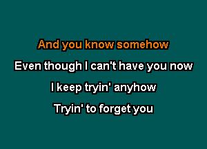 And you know somehow

Even though I can't have you now

I keep tryin' anyhow

Tryin' to forget you