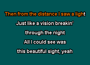 Then from the distance I saw a light
Just like a vision breakin'
through the night

All I could see was

this beautiful sight, yeah