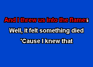 And I threw us into the flames

Well, it felt something died

'Cause I knew that