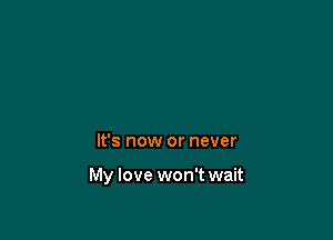 It's now or never

My love won't wait