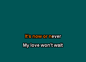 It's now or never

My love won't wait