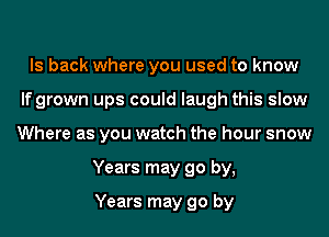 ls back where you used to know
If grown ups could laugh this slow
Where as you watch the hour snow
Years may go by,
Years may go by