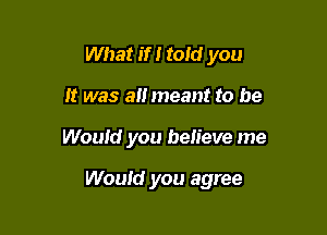 What if I told you
It was all meant to be

Would you believe me

Would you agree