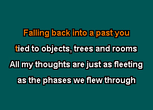 Falling back into a past you
tied to objects, trees and rooms
All my thoughts are just as fleeting

as the phases we flew through