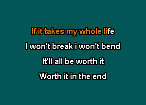 If it takes my whole life

lwon't break iwon't bend
It'll all be worth it
Worth it in the end