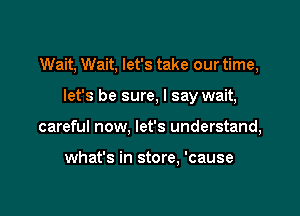 Wait, Wait, let's take our time,

let's be sure, I say wait,
careful now, let's understand,

what's in store, 'cause