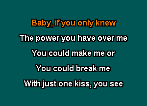 Baby, ifyou only knew
The power you have over me
You could make me or

You could break me

Withjust one kiss, you see