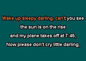 Wake up sleepy darling, can't you see
the sun is on the rise
and my plane takes off at 7145,

Now please don't cry little darling,