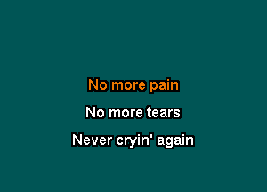 No more pain

No more tears

Never cryin' again