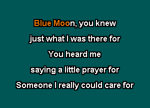 Blue Moon, you knew
just what I was there for

You heard me

saying a little prayer for

Someone I really could care for