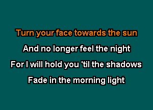 Turn your face towards the sun
And no longerfeel the night

For I will hold you 'til the shadows

Fade in the morning light
