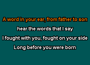 A word in your ear, from father to son
hear the words that I say
I fought with you, fought on your side

Long before you were born