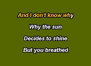 And I don't know why

Why the sun
Decides to shine

But you breathed