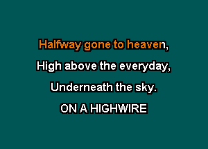 Halfway gone to heaven,

High above the everyday,

Underneath the sky.
ON A HIGHWIRE