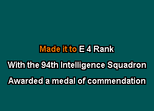Made it to E 4 Rank

With the 94th Intelligence Squadron

Awarded a medal of commendation