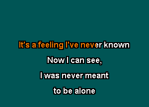 It's a feeling I've never known

Nowl can see,
lwas never meant

to be alone