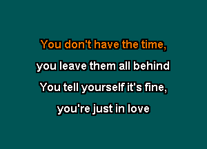 You don't have the time,
you leave them all behind

You tell yourself it's fine,

you're just in love